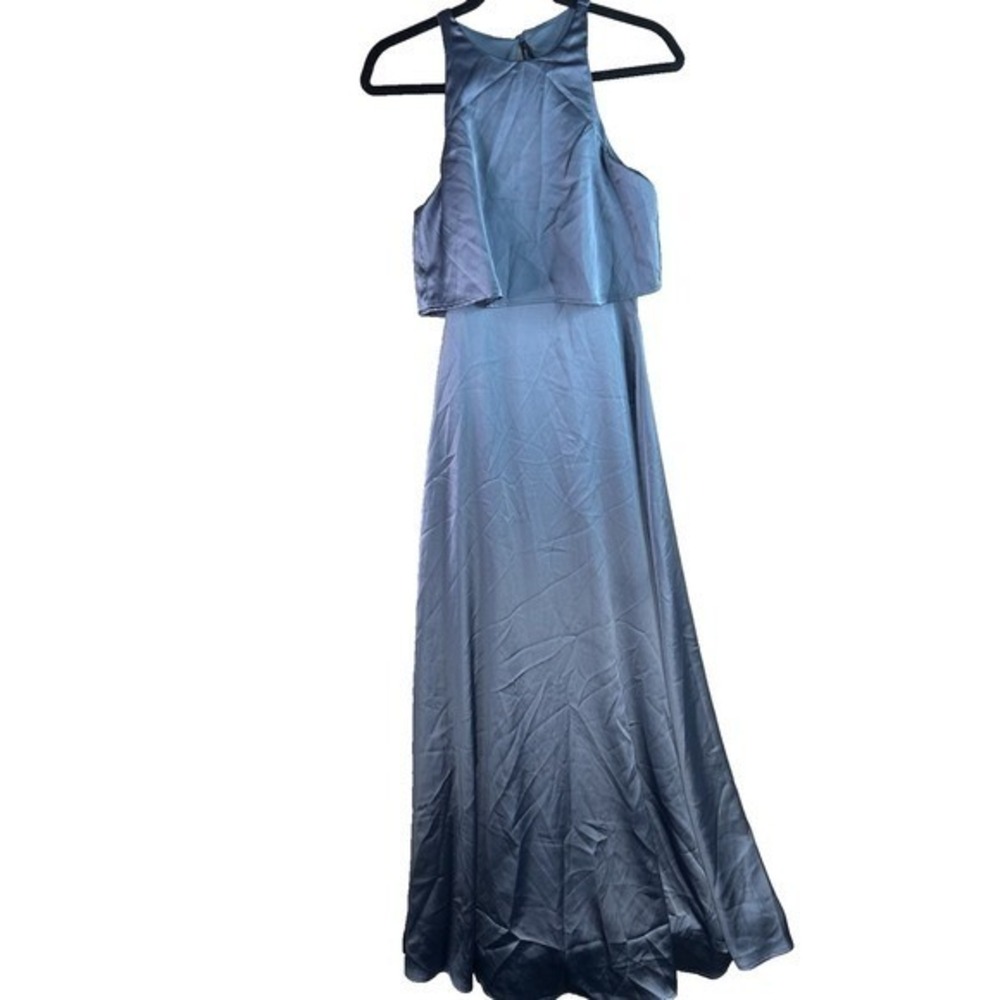 Lulus Satin High Neck‎ Bridesmaid Dress XS | Flowy A-Line Wedding Formal - Picture 3 of 16